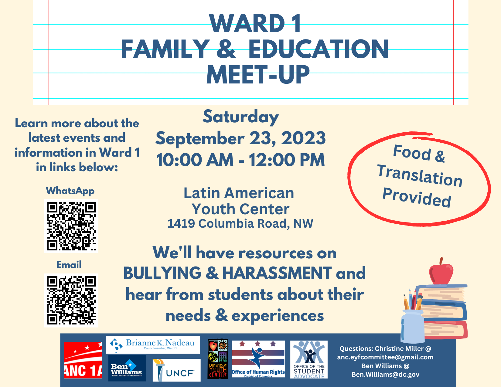 Graphic with details of the Ward 1 Family and Education in English